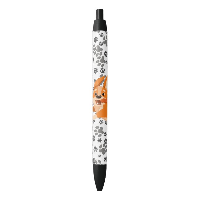 Happy Pembroke Welsh Corgi Black Ink Pen (Front Vertical)