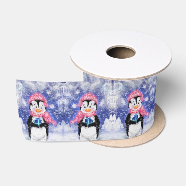 Happy Penguin - Christmas - Satin Ribbon (Spool)