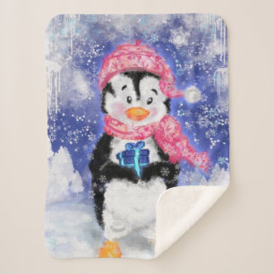 Happy Penguin - Christmas - Sherpa Blanket