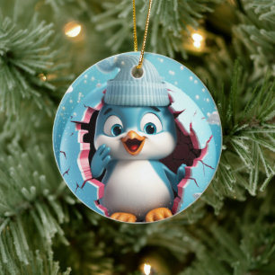 Happy penguin. Christmas styled image. Ceramic Ornament