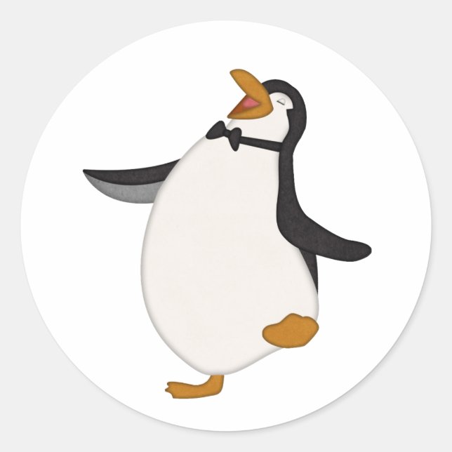 Happy Penguin Classic Round Sticker (Front)