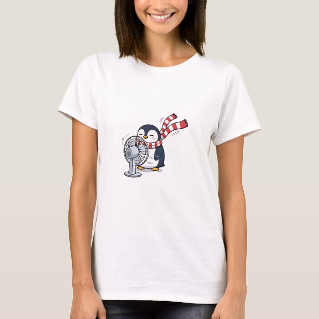 Happy Penguin Cooling Off with Flapping Scarf T-Shirt (Front)
