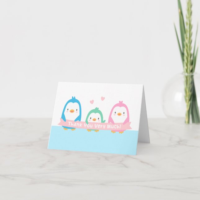 Happy Penguin Family Baby shower Merci Cartes (Devant)