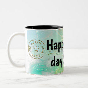 happy penguin family with colorful balloons Two-Tone coffee mug
