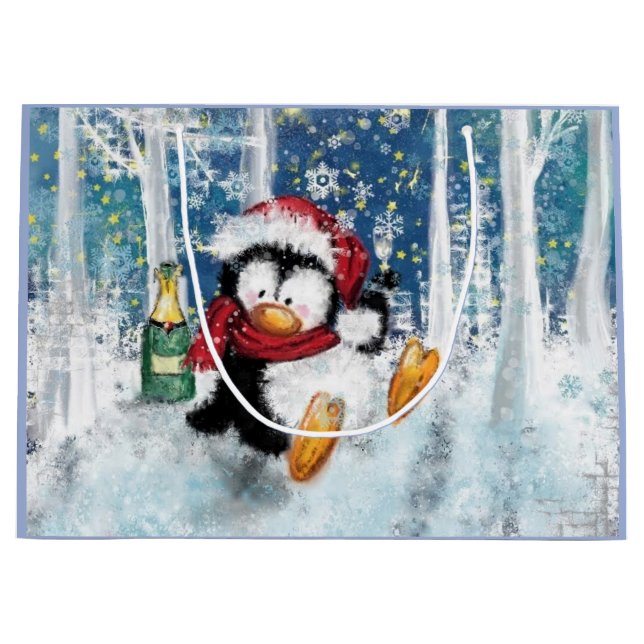 Happy Penguin Funny Cadeau de Noël Sac cadeau (Devant)
