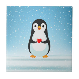 Happy Penguin Holding a Heart Tile