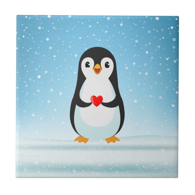 Happy Penguin Holding a Heart Tile (Front)