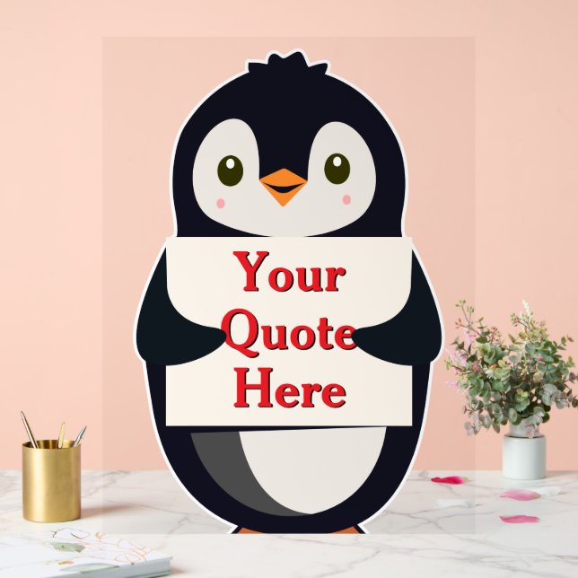 Happy penguin holding a sign to personalize (Mariage)