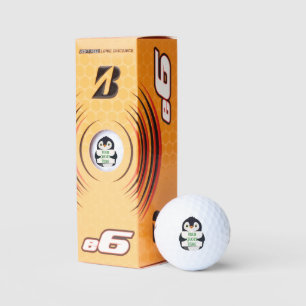 Happy penguin holding a sign to personalize golf balls