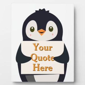 Happy penguin holding a sign to personalize plaque
