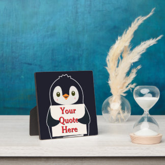 Happy penguin holding a sign to personalize plaque