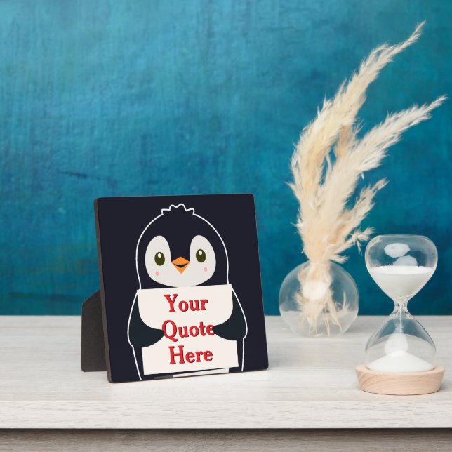 Happy penguin holding a sign to personalize plaque (Insitu)