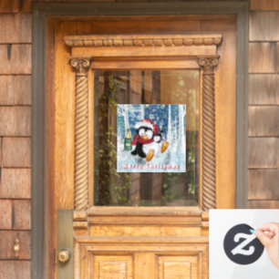 Happy Penguin - Merry Christmas - Cheers - Fun  Window Cling