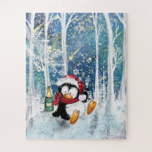 Happy Penguin - Merry Christmas - Cute Jigsaw Puzzle (Vertical)