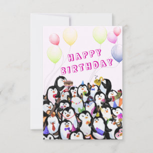 Happy Penguin Party Birthday Card - Customizable