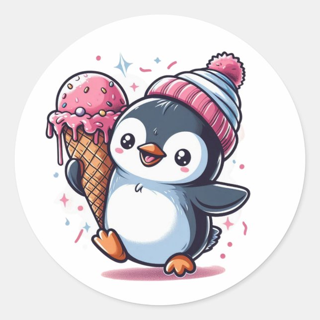 Happy Penguin with Ice Cream Cone Sticker (Front)