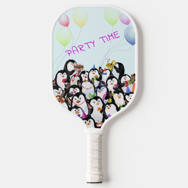 Happy Penguins Birthday Party Pickleball Paddle (Front)