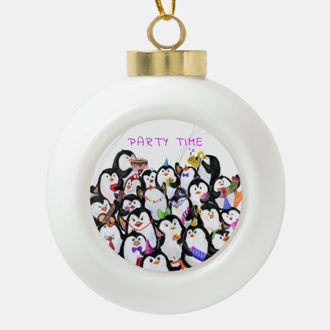 Happy Penguins Christmas Ornaments - Custom Text (Front)