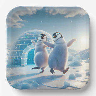 Happy Penguins Dancing Paper Plate