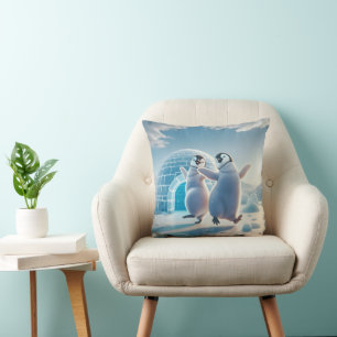 Happy Penguins Dancing Throw Pillow