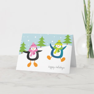 Happy Penguins in Snow Happy Holidays Holiday Card