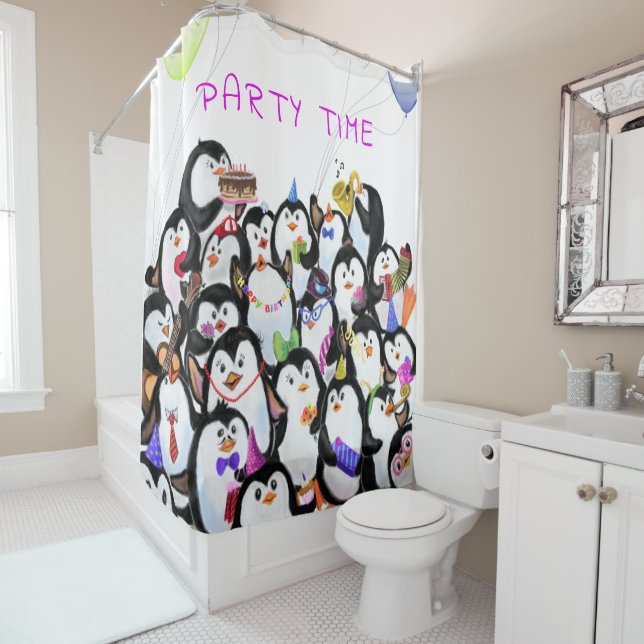 Happy Penguins Party Cartoon Drawing - Cute Funny  (In Situ)