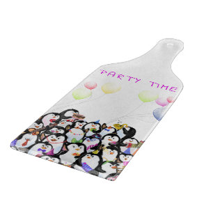 Happy Penguins Party Cartoon Drawing - Cute Funny  Cutting Board