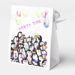 Happy Penguins Party Cartoon Drawing - Cute Funny  Favor Box
