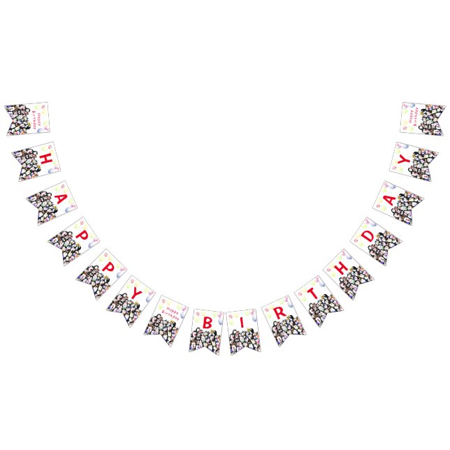 Happy Penguins Party Fun Drawing - Happy Birthday Bunting Flags (All)