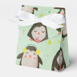 Happy Penguins Wearing Santa Hats w/Ear Muffs Favor Box