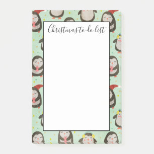 Happy Penguins Wearing Santa Hats w/Ear To Do List Post-it Notes