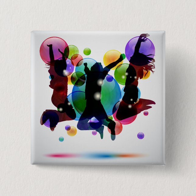 Happy People 2 Inch Square Button (Front)