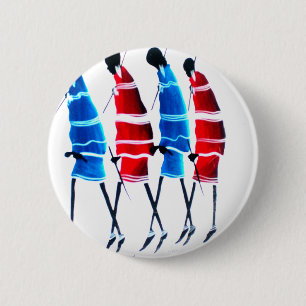 Happy People Maasai Warriors Walking Art Print 2 Inch Round Button