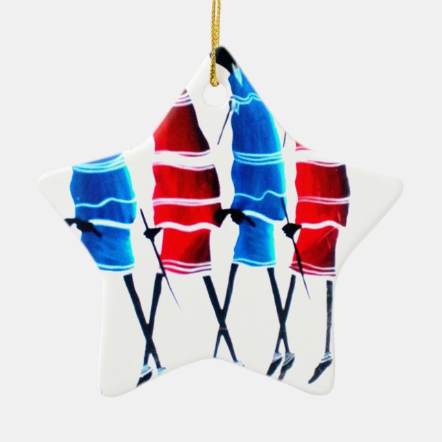 Happy People Maasai Warriors Walking Art Print Ceramic Ornament (Front)