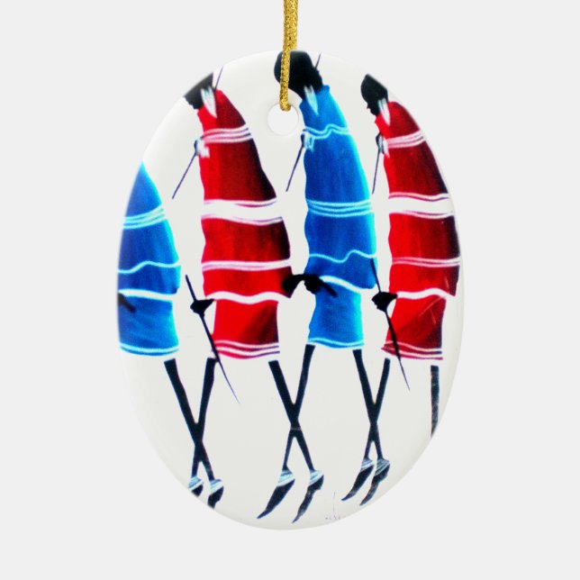 Happy People Maasai Warriors Walking Art Print Ceramic Ornament (Front)