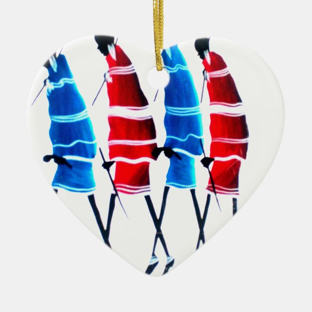 Happy People Maasai Warriors Walking Art Print Ceramic Ornament (Front)