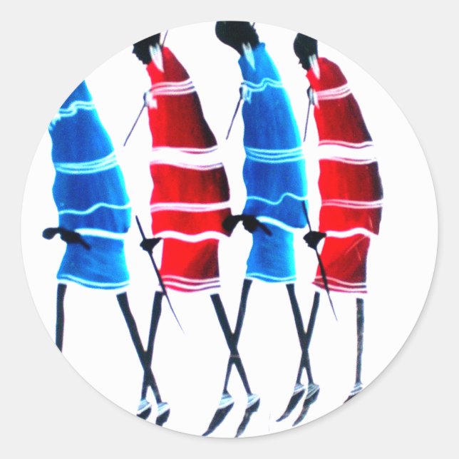 Happy People Maasai Warriors Walking Art Print Classic Round Sticker (Front)