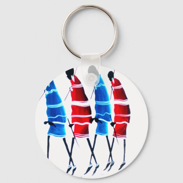 Happy People Maasai Warriors Walking Art Print Keychain (Front)
