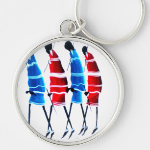 Happy People Maasai Warriors Walking Art Print Keychain
