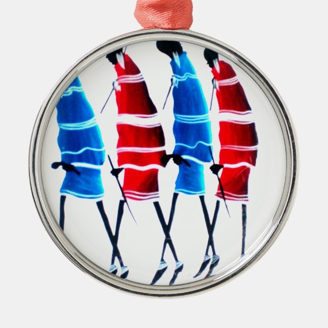 Happy People Maasai Warriors Walking Art Print Metal Ornament (Front)