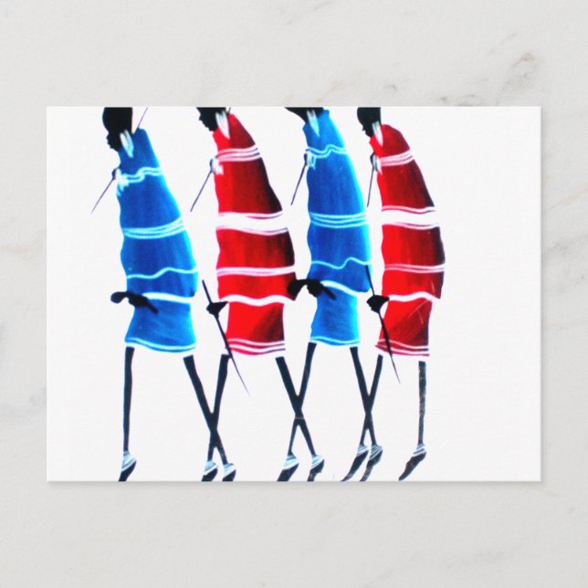 Happy People Maasai Warriors Walking Art Print Postcard (Front)