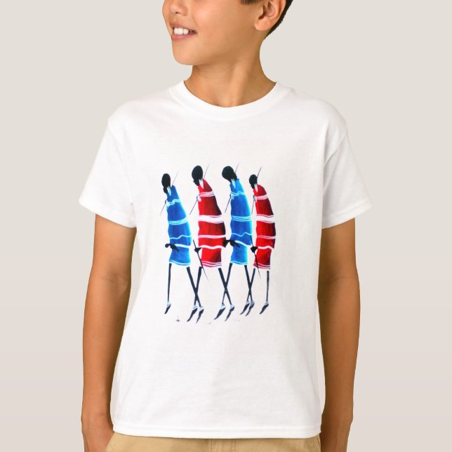 Happy People Maasai Warriors Walking Art Print T-Shirt (Front)