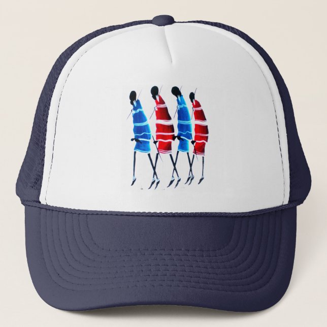 Happy People Maasai Warriors Walking Art Print Trucker Hat (Front)