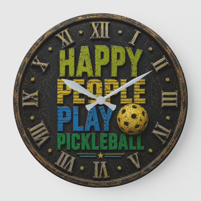 Happy People Play Pickleball Large Clock (Front)
