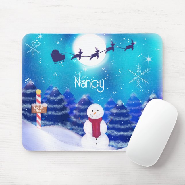 Happy Personalized Christmas Snowman  Mouse Pad (With Mouse)