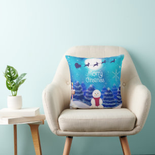 Happy Personalized Christmas Snowman   Throw Pillow