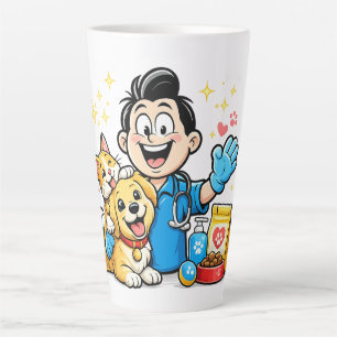 Happy Pet Care Mascot Cute Animal Cartoon Art Latte Mug