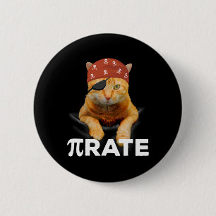 Happy Pi Day 3.14 Pi Symbol Cat Pirate  2 Inch Round Button