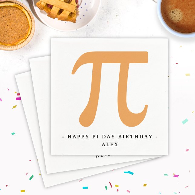 Happy Pi Day Birthday White and Orange Pi Symbol Napkin (Creator Uploaded)