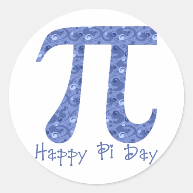 Happy Pi Day Blue Swirls 2 Classic Round Sticker (Front)